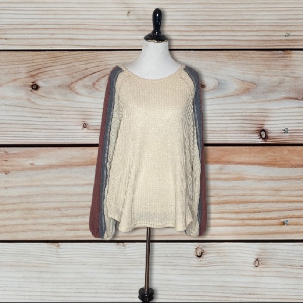 Entro Waffle Comfy Tri- Color Long Sleeve Top Size Medium